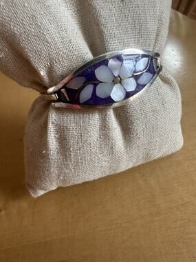 Alpaca Alpaca Mexico Mother Of Pearl Purple Abalone Flower Inlay Small Bracelet
